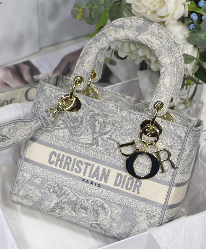 Christian Dior Medium Lady D Lite Canvas Bag Grey